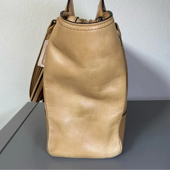 Coach Legacy Tan Leather Medium Candace Carryall Tote with Tassel Accent